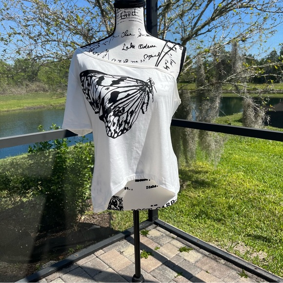 Shein Butterfly Print Asymmetrical Neck Blouse - Picture 1 of 5